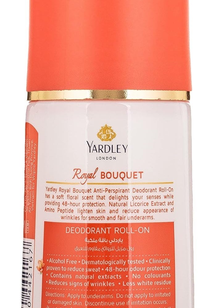 Yardley ياردلي لندن رويال باكيه مضاد للتعرق رول أون، 50 مل - عطر زهور منعش - Image 2